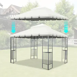 10x10 Ft Outdoor Patio Gazebo Replacement Canopy,Double Tiered Gazebo Tent Roof Top Cover Only Great Wall border(Frame Not Include)-Beige