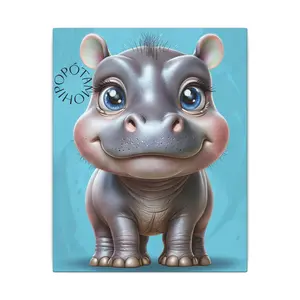 Canvas Print, Cute Hippo Wall Art Decor, Kids Room Decoration, Animal Nursery Poster, Hippopotamus Painting Home Decor