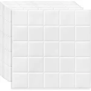 Square White Peel and Stick Backsplash Tiles Self Adhesive Subway Checkered for Kitchen Bathroom Wall (10-Sheet,12"x12")