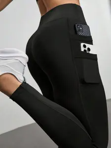 Women's High Waist Elastic Yoga Pants with Side Pockets, Casual Daily Wear, Suitable for Running and Fitness, Women's Sportswear, Side Pocket Leggings