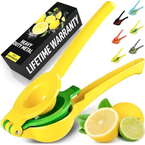 Metal 2-in-1 Lemon Squeezer - Sturdy Max Extraction Hand Juicer Lemon Squeezer Gets Every Last Drop - Easy to Clean Manual Citrus Juicer - Easy-Use Lemon Juicer Squeezer - Yellow/Green
