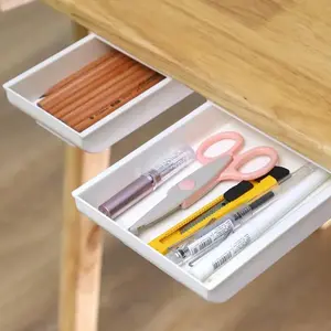 1pc Self-adhesive Desk Under The Hidden Stationery Drawer, Pen Tray, Under The Desk Storage Box, Office, Home, School Stationery Remote Control Storage Box, So That The Desktop Becomes More Tidy, Under Desk Organizer