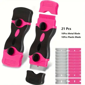 Aozey Razor Blade Scraper Tool Kit, Heavy Duty Plastic Scrapers with 20 Blades NonScratch Paint and Glass Top Stove Cleaner MultiSurface Scraper for Oven Cooktop Window Floor Cleaning