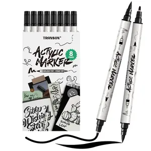 TRANSON  Brush and Fine Dual-tip Acrylic Paint Pen for DIY Glass Canvas Wood Leather Ceramic Rock Painting