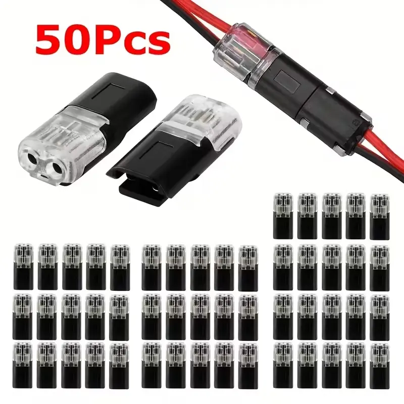 50pcs Double - Wire Plug-in Connector with Locking Bucklee, Wire Quick Connectors Push-in - Pluggable 2 Pin 2 Way LED Wire Connectors, Double Wire Plug in Connector - Fast Connect, LED Strip Connectors, LED Light Strip Connectors, Wire Terminal Connectors