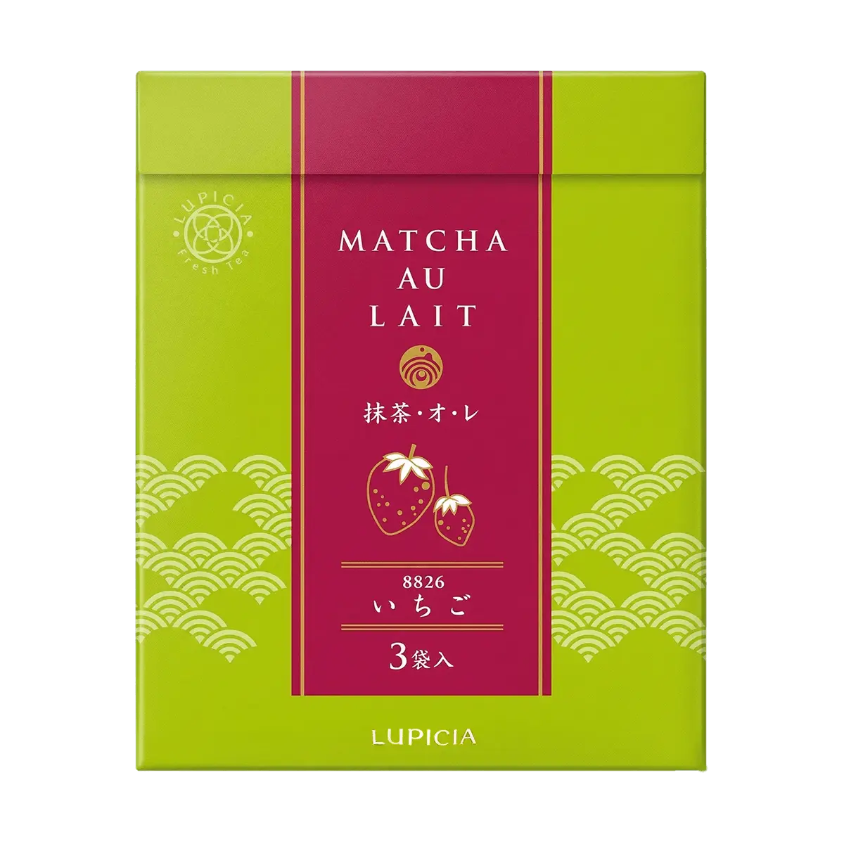LUPICIA Uji Matcha Latte Strawberry Flavor - Japanese Green Tea Powder Mix (3 Bags, 30g) - Easy Instant Drink with Milk