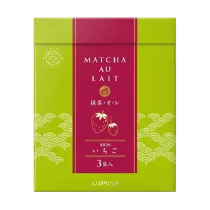 LUPICIA Uji Matcha Latte Strawberry Flavor - 3 Bags (30g) - Authentic Japanese Green Tea Powder Mix - Easy to Prepare with Milk