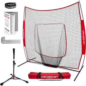 Softball Baseball Training Equipment Bundle, Portable Baseball Tee & Baseball Net for Hitting, Pitching Net + Carry Bag (Red 7x7 Net & Tee)