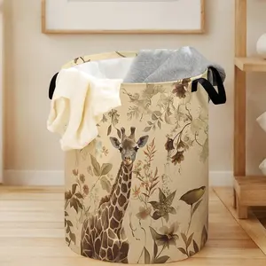Giraffe Print Toy and Laundry Storage Basket, Multi-Purpose Striped Organizer Organizing Clothes for Kids Room, Ideal Home Solution for Families, Fabric Laundry Basket