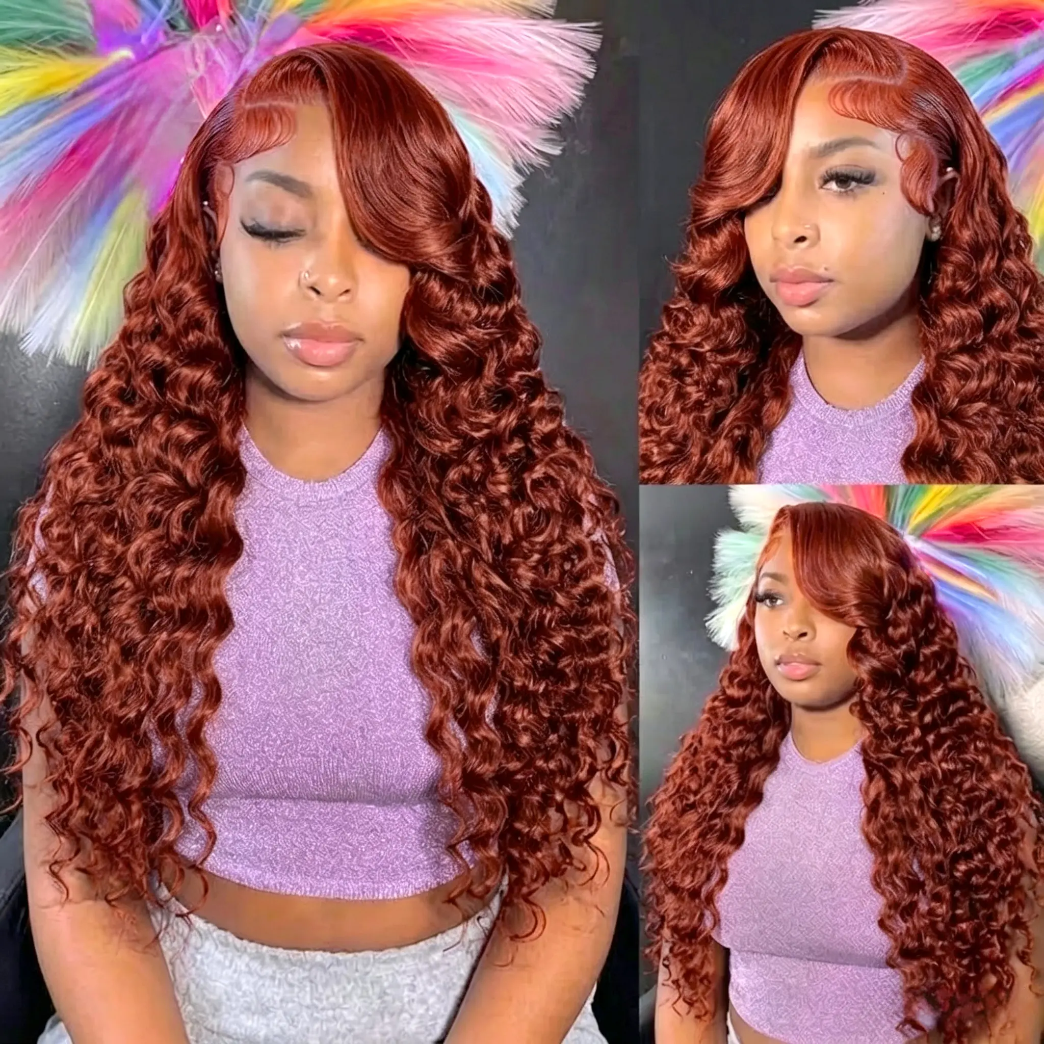 Bling Hair 13x4 13x6 Cowboy Copper Deep Wave Lace Front Wig Human Hair Ginger Red Wig for Women 13x6 HD Lace Frontal Wig Pre Plucked Natural Hairline backtoschool