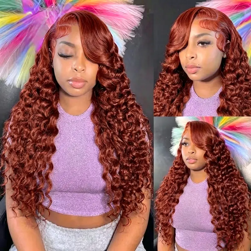 Bling Hair Human Hair Lace Front Wig for Females - 13x4/13x6 Cowboy Copper Deep Wave, Ginger, 13x6 HD Frontal, Pre-Plucked Natural Hairline, Heat Resistant, Back to School, Deep Wave Wig, Ginger Wig