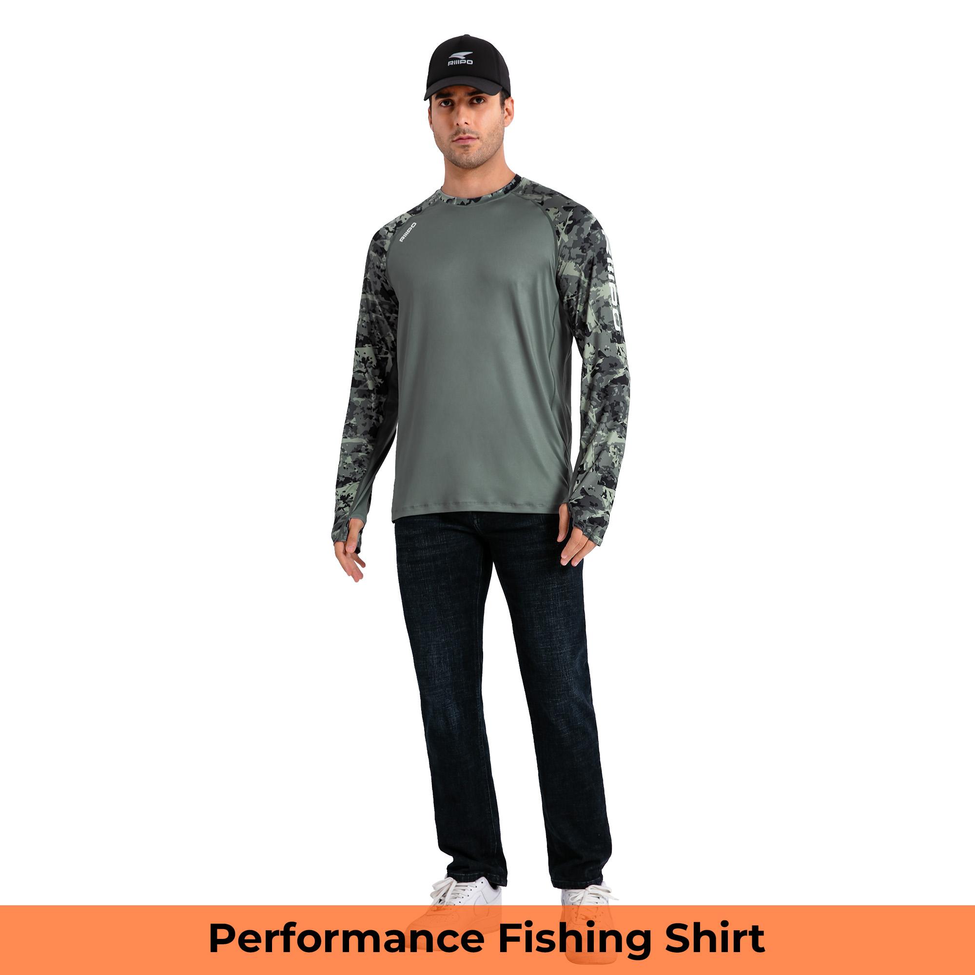 【Clearance】R30 Long Sleeve Crew Neck Sport T-Shirt w/ UV Detection Logo Thumbhole Men UPF 100+ Sun Protection Lightweight Quick Dry Moisture Wicking Breathable Cooling Athletic Activewear for Outdoor Sports Gym Workout Running Hiking Fishing Boating