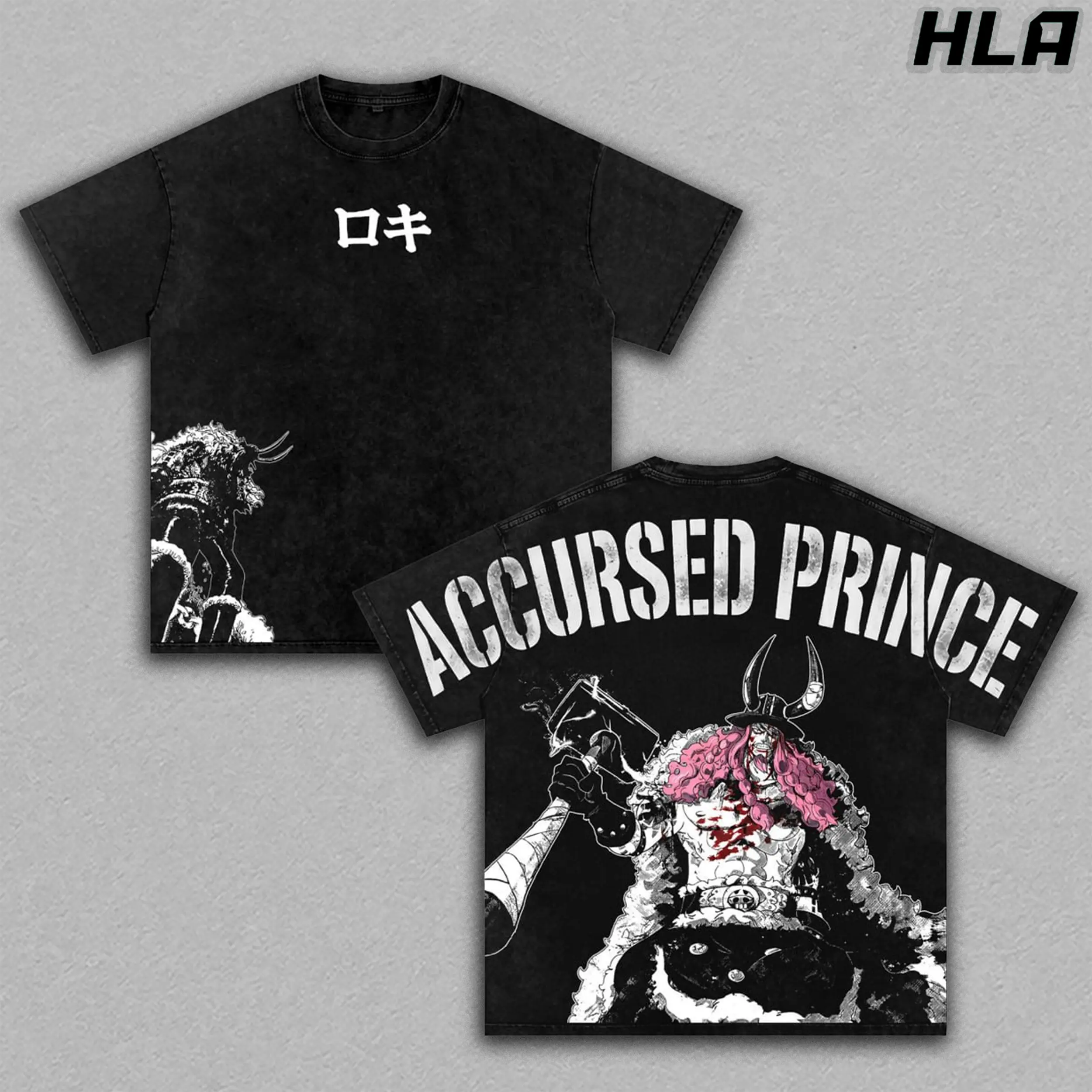 Loki Wash Tee, THE CURSED PRINCE One Piece Anime Graphic Shirt, Heavy Cotton Acid Washed T-Shirt, Double Printed Oversize Top, Unisex Casual Streetwear, Oversized Anime Print T-Shirt, Graphic, Gift For Anime Fan