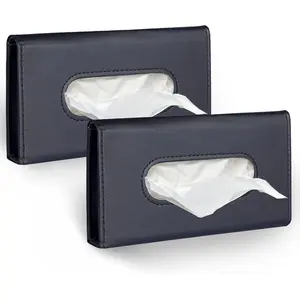 Tissue Holder, 2 Pack Sun Visor Napkin Holder, Premium PU Leather, Mask Holder For Sun Visor, Vehicle, with Tissue Refill, Black&Beige