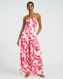Express Satin Floral Strapless Tie Back Wide Leg Jumpsuit