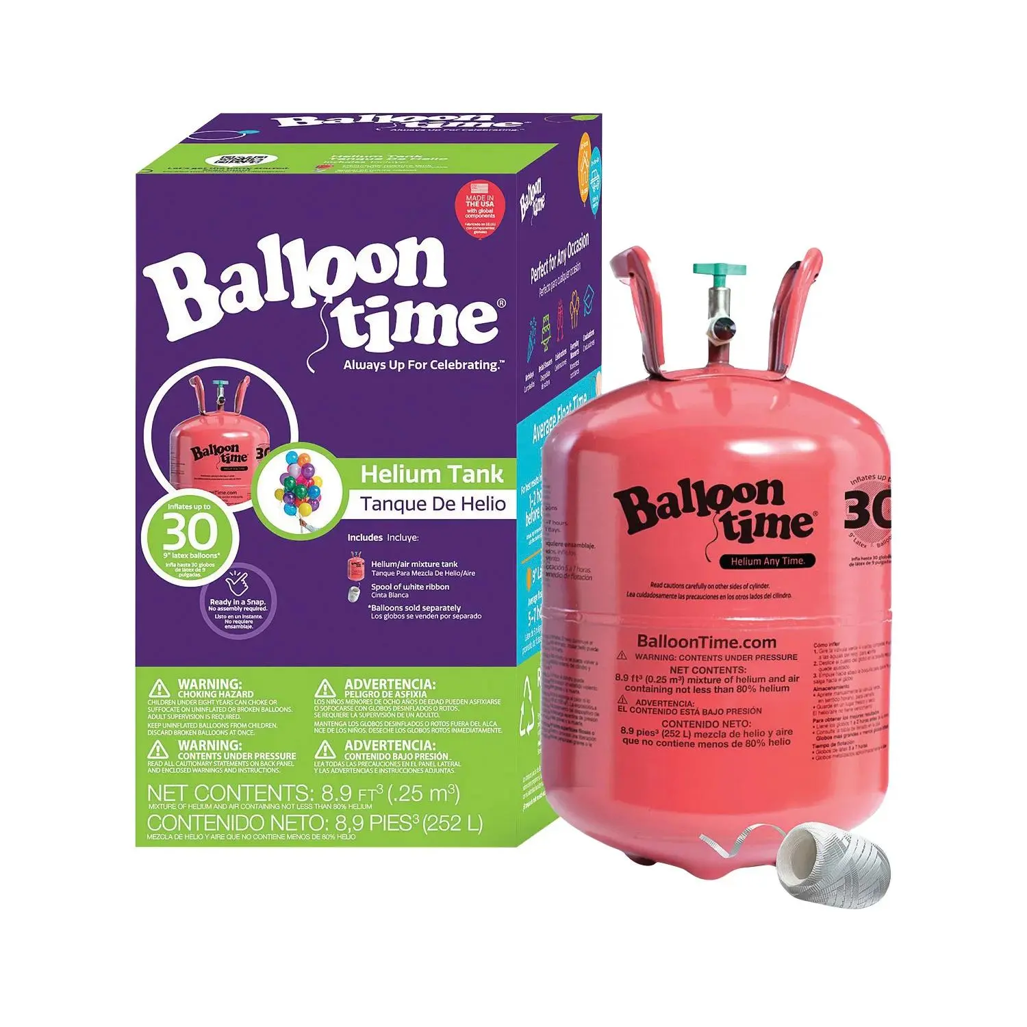 8.9 cu. ft. Lightweight Metal Medium Portable Helium Tank Kit for Balloons - Includes Pump, Efficient for Decoration, Happy Birthday, Carnivals, Conventions Use