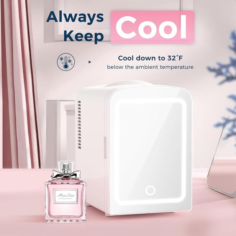 【Valentine's Day gifts】Antarctic Star Compact Refrigerator, Skincare Fridge With Dimmable LED Light Mirror,4L 12oz Capacity, Portable Small Refrigerator for Cosmetics, Skin Care and Food , Ideal for Bedroom, Car, Office & Dorm,Freon-Free & Eco Friendly