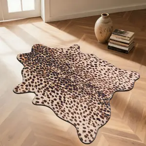 1pc Quick-Dry Fade-Proof Coffee-Leopard Faux-Wool Area Rug｜Lazy-Fit for Entry/Kitchen/Sofa, Multi-Scene Gift, Soft Washable Rugs Leopard Print Rug