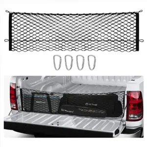 Truck Bed Cargo Net, Cargo Net for Pickup Truck Be, Cargo Storage Elastic Mesh Net Organizer with Hooks, Truck Bed Grocery Holder with Hooks, Truck Bed Net for Trunk Organizers and Storage Additional with 4 Metal Carabiner Buckles