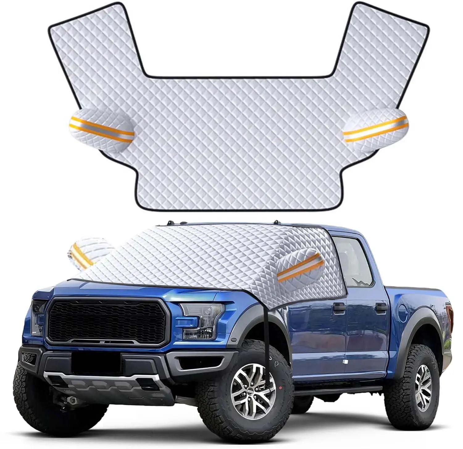 Sunshade Snow Windshield Cover, Three Window with Earmuffs Snow Shield, Waterproof Antifreeze Thickened Winter Protection Cover, Suitable for Most Cars (Silver)