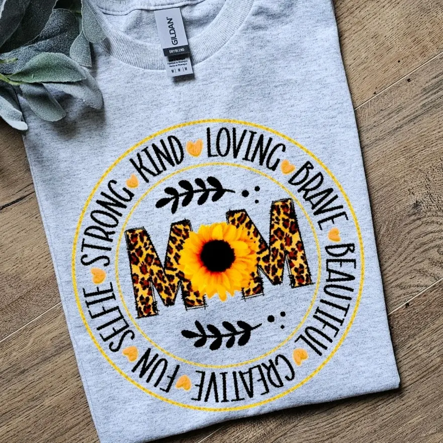 Cute mom Sunflower popular cheetah print mom flowers momlife mother's day tee