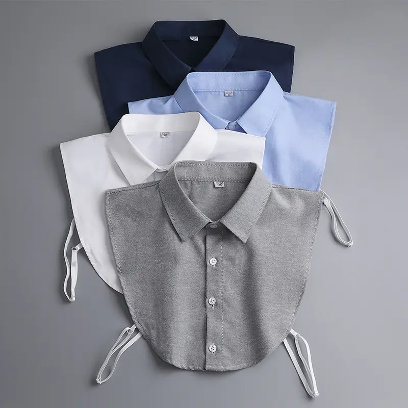 Solid-color Multi-functional Cotton Fabric Fake Collars in White Blue Gray Navy Blue for Business Casual Styles Washable Wrinkle-resistant Colorfast