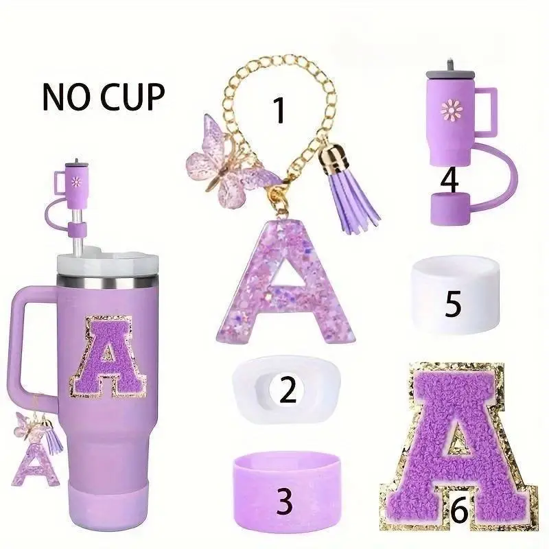 Letter Glitter Water Bottle Accessories Set, 6 Counts/set Water Bottler Decorative Accessories, Personalized Drinkware Accessories for Indoor & Outdoo