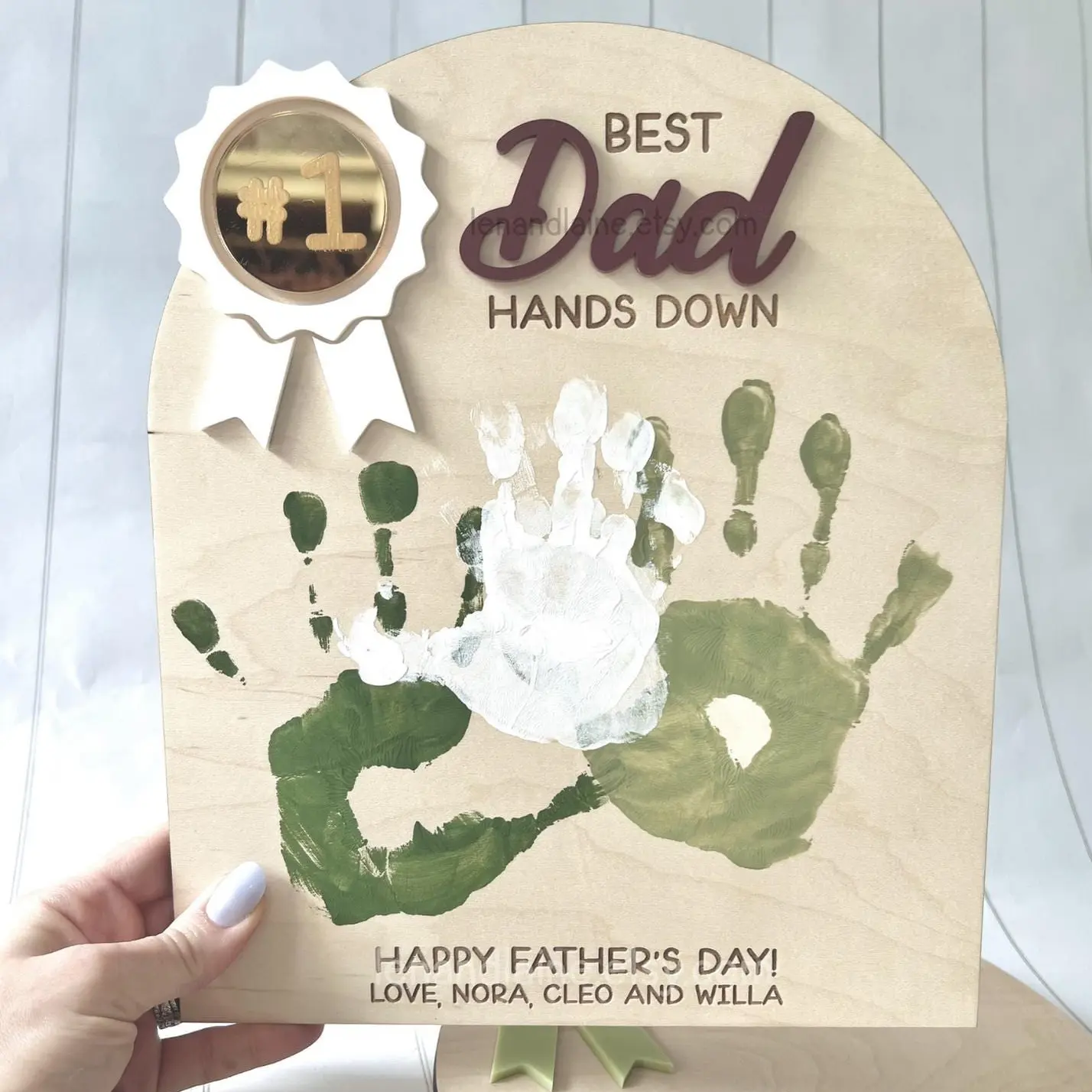Personalized Father's Day Handprint Sign (PAINT NOT INCLUDED), Custom Wood Keepsake for Dad, Grandpa, Fathers Day Gift Idea, Gift From Kids, Father's Day Gift