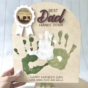 Personalized Father's Day Handprint Sign (PAINT NOT INCLUDED), Custom Wood Keepsake for Dad, Grandpa, Fathers Day Gift Idea, Gift From Kids, Father's Day Gift