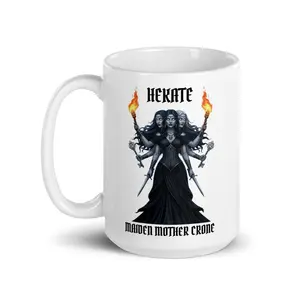 Bless the witches brew with the Goddess of Magic Hekate maiden mother crone triple goddess White coffee mug tea cup witch witchcraft witches greek mythology Ceramic Drinkware