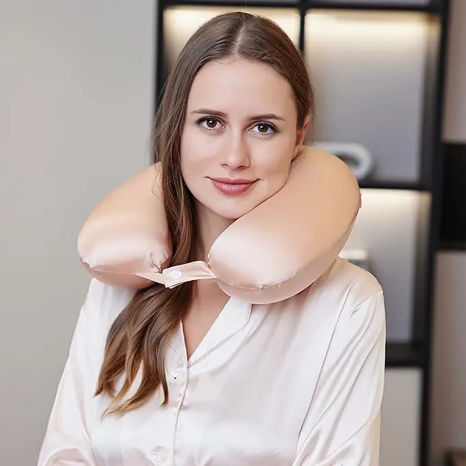 100% Mulberry Silk Travel Neck Pillow for Sleeping 22 Momme Silk Airplane Travel Pillow for Pain Relief Sleeping, Plane Neck Support Pillow, bedding
