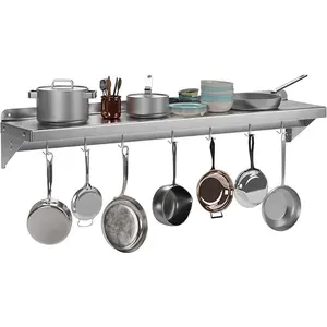 Metal Multifunctional Storage Rack With Backsplash for Kitchen Wall Mount Shelf With 7 Hooks Multifunctional for Home and Restaurant