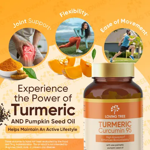 Loving Tree Joint Health Supplement for Women & Men with 95% Curcuminoids, Black Pepper, Pumpkin Seed Oil & Saw Palmetto - 60 Gummies