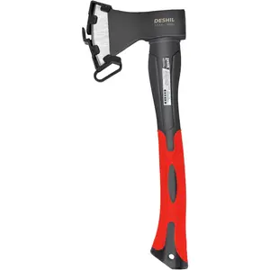 DESHIL Campping Axe, 15”Outdoor Hatchet Forged Carbon Steel Heat Treated Hand Maul Tool, Survival Hatchet Fiberglass Shock Reduction Handle with Anti-Slip Grip,Small Camping Gear for Hiking, Chopping, HuntingRed