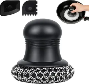 316 Upgraded Cast Iron Scrubber with Pan Scraper,Cast Iron Cleaner for Grill Pan Skillet Wok Carbon Steel,Ergonomic to Hold Easy to Use Dishwasher Safe