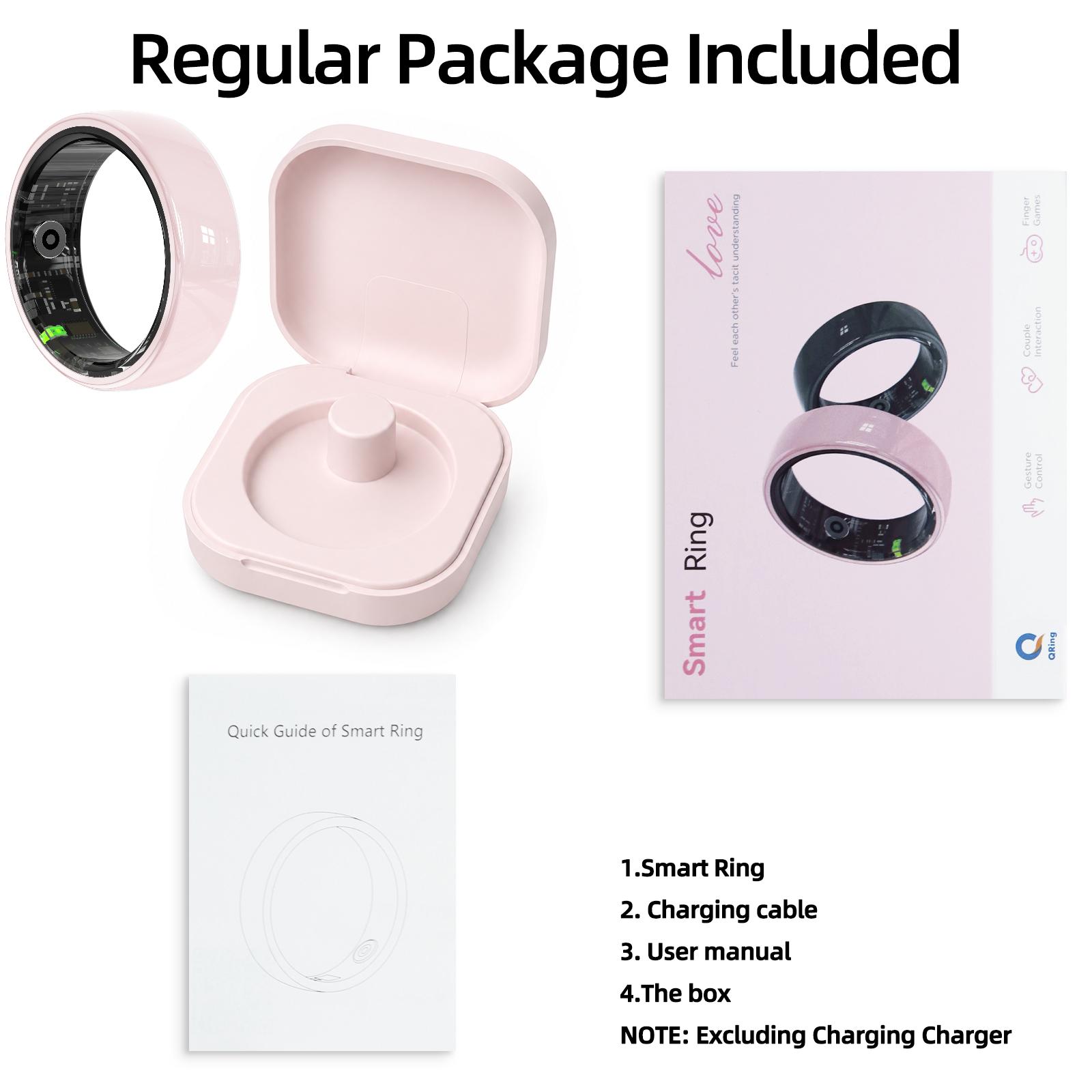 White Ceramic Smart Fitness Ring-Bluetooth Health Tracker with Step Heart Rate & Sleep Tracking Lightweight Design for Men & Women Wearable Pink Sync