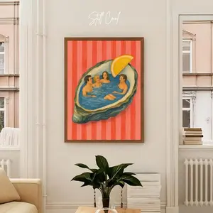 Surreal Oyster Hot Tub Poster - Funny Food Art Print For Kitchen Decor - Risqué Wall Art Pdf