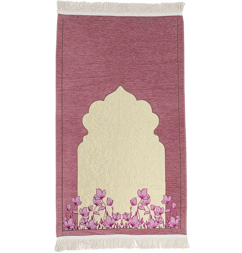 Chenille & Taffeta Islamic Prayer Mat Poppies - Pink