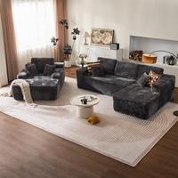 Grey Plush Corduroy Right Chaise+Sofa Bed