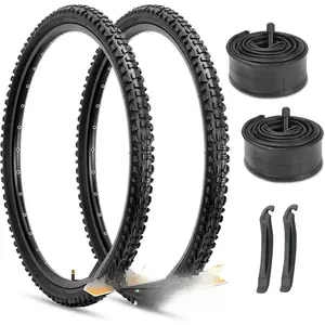 2-Pack Foldable Mountain Bike Tires with Inner Tubes and Tire Levers, Multi-Size 20/24/26x1.95 High-Density Construction, Easy-Install for Off-Road MTB, Off Road Accessories