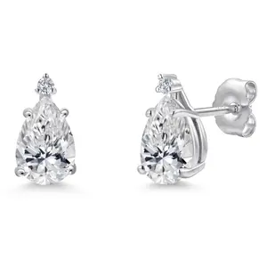 14K White Gold IGI Certified Lab Grown Diamond Teardrop Stud Earrings for Women | 1.50 Cttw | E-F Color | VS1-VS2 Clarity | Pear Shape 8X5MM and Round 1.7MM