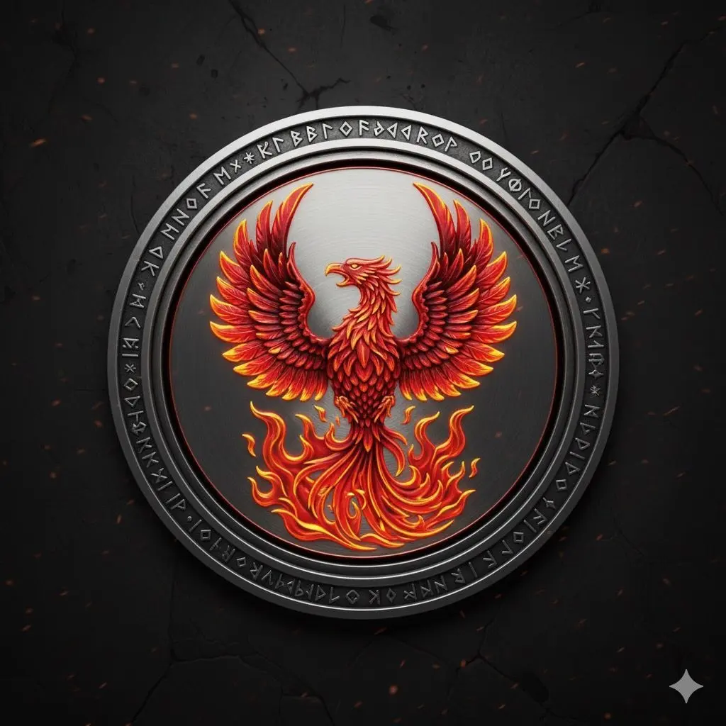 Rising Phoenix Challenge Coin, Fire Phoenix Runic Circle Token, Mythological Rebirth Enamel Medal Keepsake, Fantasy Fan Gift Idea