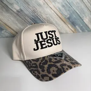 JUST JESUS Hat Embroidered Leopard Baseball Cap, Christian Faith Trendy Hat Gift For Her
