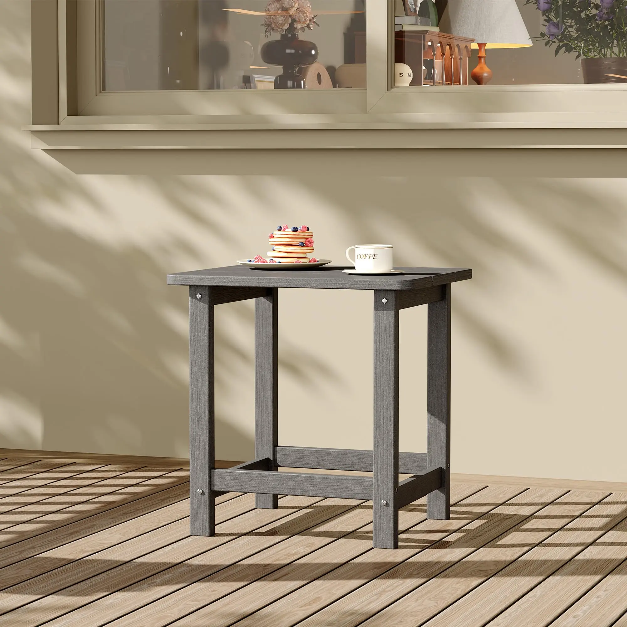 Weather Resistant HDPE Adirondack Outdoor Side Table, 15"x17.6" Small Patio End Table for Garden, Balcony, Porch and Poolside, No-Tools Assembly