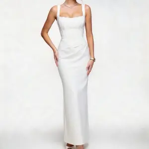 Elegant White Strapless Maxi Dress for Formal Events and Weddings