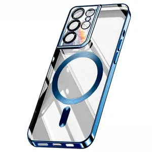 Wireless Magnetic Magsafe Shockproof Electroplating Mobile Phone Case for Samsung Galaxy S21 S23 Fe S22 Plus S24 Ultra 4K Glass Full Camera Protection Anti-drop Smartphone Protective Cover