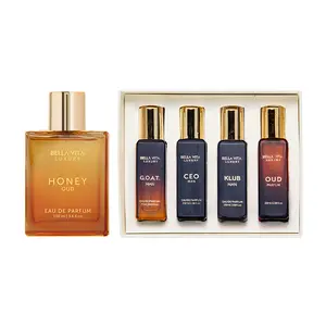 Timeless Legacy by BellaVita Luxury | 4x20 ml Men’s Luxury Mini Perfume Set & Honey Oud EDP | Luxury Unisex Perfume for Men & Women | Long Lasting, Floral, Spicy & Woody Notes | Luxury, Vegan & Cruelty Free Eau De Parfum | Travel-Friendly Miniature