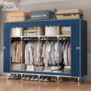 LEAIJIAFY Large Portable Wardrobe Storage Cabinet, Reinforced Durable Dustproof Simple Design with Four Storage Compartments and Four Hanging Rods, Suitable for Bedrooms, Rental Apartments, Dormitories