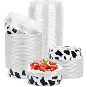 Beasea 4 Inch Mini Pie Tins with Lids, 100 Pack 8 Oz Disposable Tart Pie Pans Black White Aluminum Foil Tart Tins Round Muffin Container Mini Cheesecake Pan for Pie Tart Quiche