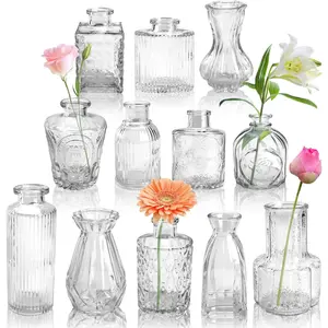 Glass Bud Vases Set of 12, Small Bud Vases , Rustic Wedding Centerpieces and  Decor